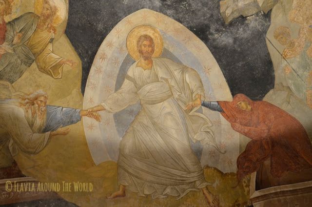 Detalle de un fresco de la iglesia de Cora