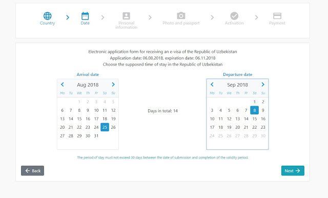 e-visa uzbekistán fechas